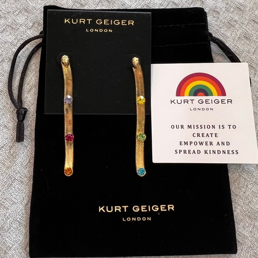 Kurt Geiger London NWT stunning Rainbow Crystal Snake Chain Linear earrings - Picture 3 of 15